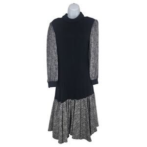 Vtg 80s Isadora NY Black Zebra Drop Waist Turtleneck Sweater Dress Size 11/12